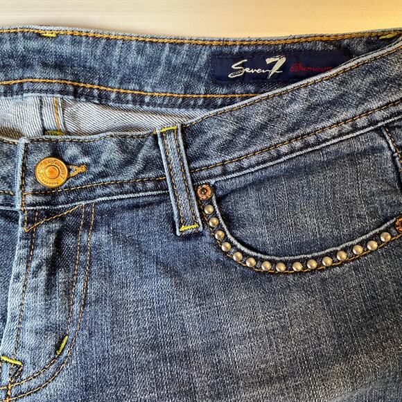 Seven 7 Women Flared Jeans size 30 Blue Low Rise Stretch Beaded - Picture 8 of 12